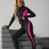 Спортивный костюм женский из микродайвинга с кофтой на молнии и леггинсами с контрастными вставками демисезонный  k-128502