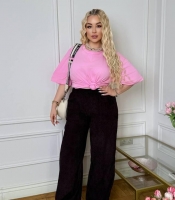 Брюки женские из хлопка палаццо с высокой посадкой на резинке широкие повседневные