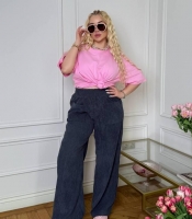 Брюки женские из хлопка палаццо с высокой посадкой на резинке широкие повседневные