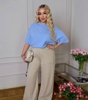 Брюки женские из хлопка палаццо с высокой посадкой на резинке широкие повседневные