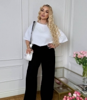 Брюки женские из хлопка палаццо с высокой посадкой на резинке широкие повседневные