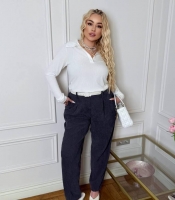 Брюки женские из хлопка regular fit со средней посадкой зауженные в рубчик повседневные