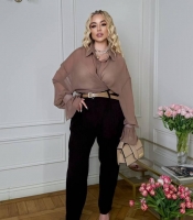 Брюки женские из хлопка regular fit со средней посадкой зауженные в рубчик повседневные