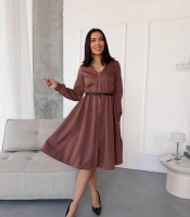 Платье-рубашка женское из костюмки Barby с длинными рукавами на пуговицах миди весеннее