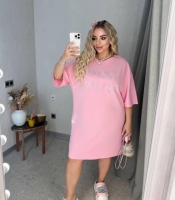 Платье-футболка женское из турецкого кулира со стразами оверсайз повседневное весеннее