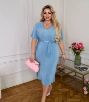 Платье женское из плиссе с поясом миди приталенное весеннее