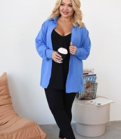 Костюм-тройка женский из крепа и трикотажа рубчик: рубашка майка и леггинсы повседневный весенний