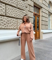 Спортивный костюм женский из двунитки прогулочный двойка с укороченной кофтой и широкими штанами демисезонный