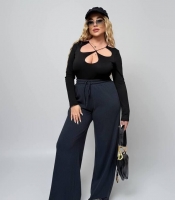 Брюки женские хлопковые в рубчик палаццо с высокой посадкой на резинке повседневные демисезонные