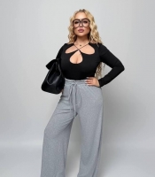 Брюки женские хлопковые в рубчик палаццо с высокой посадкой на резинке повседневные демисезонные