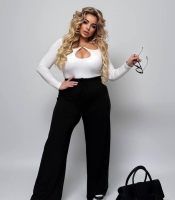 Брюки женские хлопковые в рубчик палаццо с высокой посадкой на резинке повседневные демисезонные