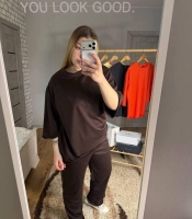 Прогулочный костюм женский из двунитки двойка с кофтой и брюками свободного кроя демисезонный