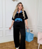 Костюм-двойка женский из двунитки повседневный с футболкой и свободными брюками оверсайз демисезонный