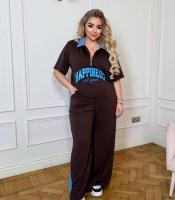 Костюм-двойка женский из двунитки повседневный с футболкой и свободными брюками оверсайз с надписью