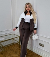 Костюм-двойка женский велюровый повседневный с курткой на молнии и широкими брюками с высокой посадкой оверсайз