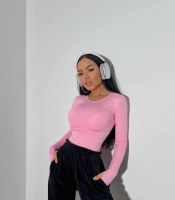 Лонгслив женский из микродайвинга базовый облегающий весенний с длинными рукавами и разрезом под пальчик