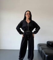 Спортивный костюм женский велюровый демисезонный двойка с худи на молнии и свободными брюками