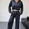Спортивный костюм женский велюровый демисезонный двойка с худи на молнии и свободными брюками  k-128663