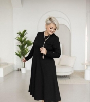 Платье-трапеция женское из двунитки повседневное весеннее миди с длинными рукавами расклешенного силуэта больших размеров