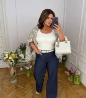 Брюки женские хлопковые стрейч палаццо с высокой посадкой широкие повседневные весенние