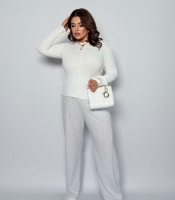 Костюм-двойка женский из трикотажа повседневный с асимметричным лонгсливом и свободными брюками в спортивном стиле весенний