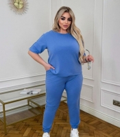 Спортивный костюм женский из двунитки демисезонный двойка с футболкой и брюками-джоггерами с лампасами больших размеров