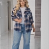 Рубашка женская из фланели в клетку свободного кроя с аппликацией стразами и длинным рукавом весенняя  k-128757