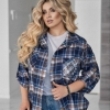 Рубашка женская из фланели в клетку свободного кроя с аппликацией стразами и длинным рукавом весенняя  k-128757