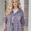 Рубашка женская из фланели в клетку свободного кроя с длинным рукавом и аппликацией демисезонная  k-128760