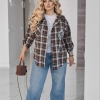 Рубашка женская из байки в клетку свободного кроя с длинным рукавом и декоративным акцентом весенняя  k-128761