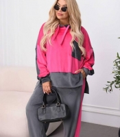 Спортивный костюм-двойка женский из велюра спорт с худи свободного кроя и широкими брюками с лампасами демисезонный