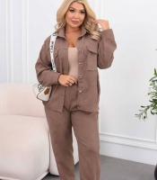 Костюм-двойка женский из хлопкового вельвета с курткой-рубашкой и джоггерами весенний