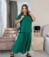 Костюм-двойка женский льняной с свободной блузой и широкими брюками летний