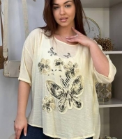 Футболка-туника женская льняная оверсайз удлинённая с рисунком весенняя