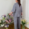 Костюм-двойка женский из льна Бохо с кардиганом под пояс и свободными брюками с высокой посадкой весенний  k-128846