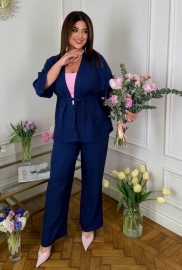 Костюм-двойка женский из льна Бохо с кардиганом под пояс и свободными брюками с высокой посадкой весенний Костюм-двойка женский из льна Бохо с кардиганом под пояс и свободными брюками с высокой посадкой весенний