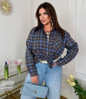 Рубашка женская хлопковая фланелевая в клетку свободного кроя с длинным рукавом весенняя