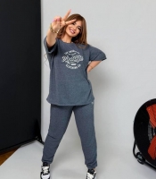 Спортивный костюм унисекс из двунитки петля меланж с футболкой и джоггерами на резинке со шнурком и карманами демисезонный