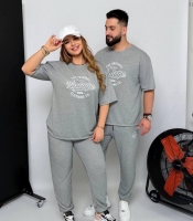 Спортивный костюм унисекс из двунитки петля меланж с футболкой и джоггерами на резинке со шнурком и карманами демисезонный