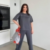 Спортивный костюм женский из двунитки пенье с футболкой и широкими брюками свободного кроя демисезонный  k-128885