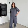 Спортивный костюм женский из двунитки пенье с футболкой и широкими брюками свободного кроя демисезонный  k-128885