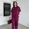 Костюм-двойка женский из двунитки пенье с футболкой и широкими брюками свободного кроя демисезонный  k-128887