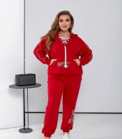 Костюм-двойка женский из двунитки с худи на шнуровке и брюками повседневный весенний