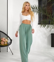 Брюки женские из американского крепа палаццо на резинке с высокой посадкой свободного кроя весенние