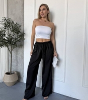 Брюки женские из дабл шелка палаццо на резинке с высокой посадкой свободного кроя весенние