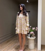 Платье-трапеция женское из штапель шелка мини с длинными рукавами свободного кроя с цветочным принтом весеннее