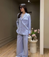 Костюм-двойка женский из костюмной ткани Бостон с жакетом-рубашкой и широкими брюками свободного кроя