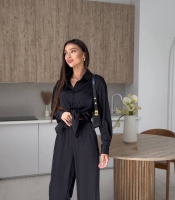 Костюм-двойка женский из костюмки Бостон с рубашкой на завязке и широкими брюками весенний