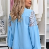 Блуза женская из софт коттона с вышивкой и кружевными вставками на пуговицах с длинными рукавами демисезонная  k-128935
