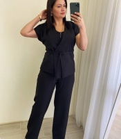 Костюм-двойка женский из костюмного крепа повседневно-деловой с жилетом на запах на подкладке и прямыми брюками больших размеров весенний